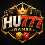 HU777 Games logo featuring a gold crown, playing cards, dice, and bold red and silver HU777 text on a black background.